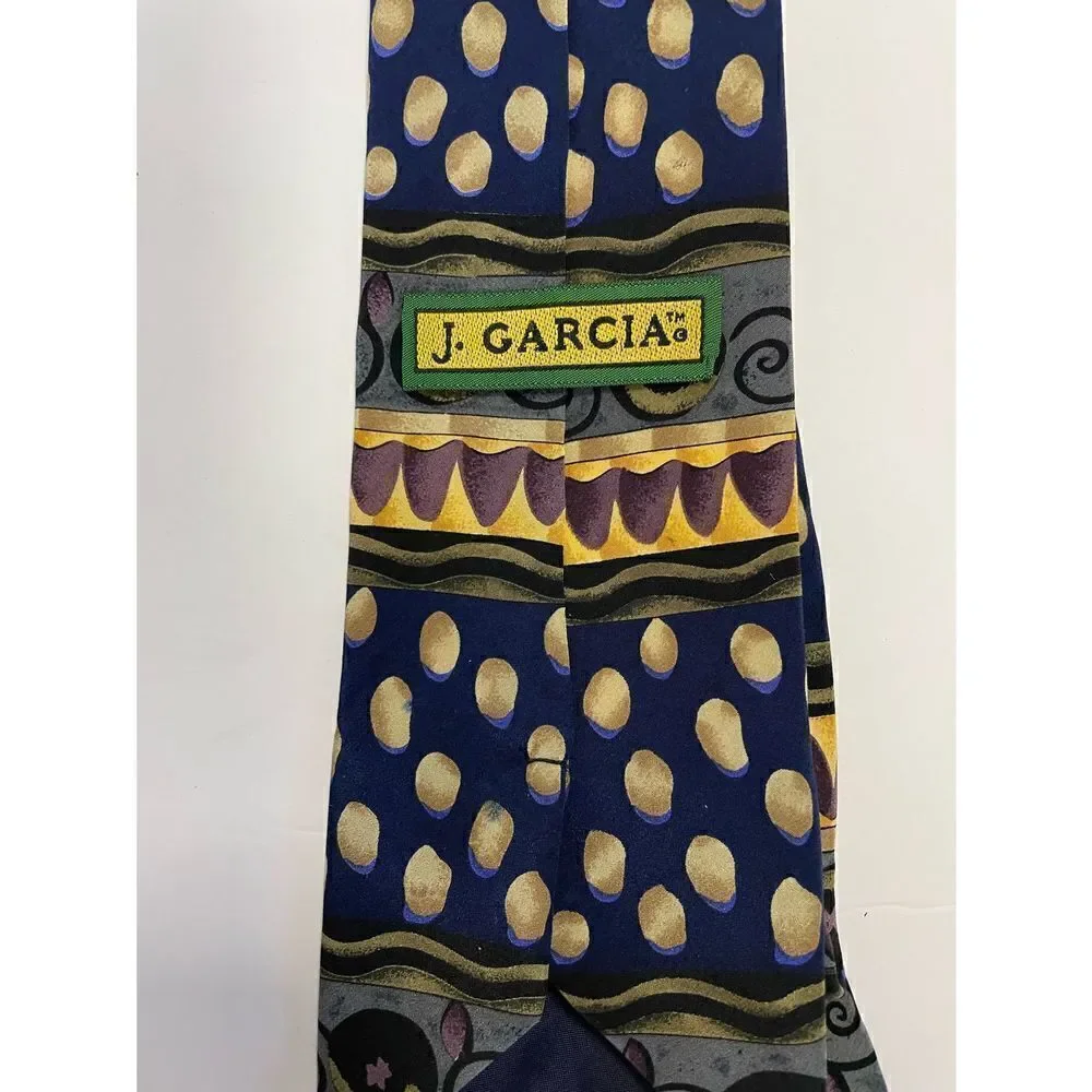 Jerry Garcia Tie Classy Black Gold Purple yellow stars  57 x 3.75 Vintage